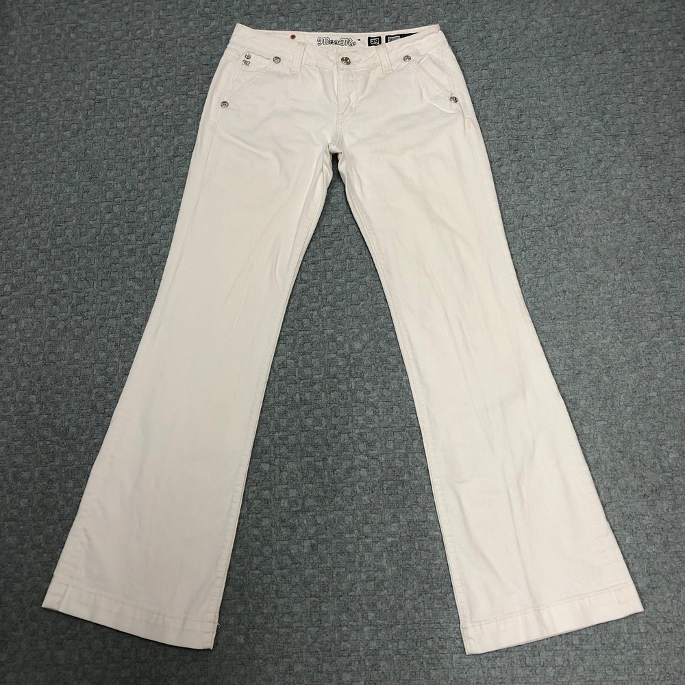 Miss Me Wide Leg Jeans Womens 29 White Mid Rise Stretch Rhinestone Everyday Norm